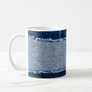 Denim blauen Jeans Stoff Rahmen. Blechdichtfabrik Kaffeetasse