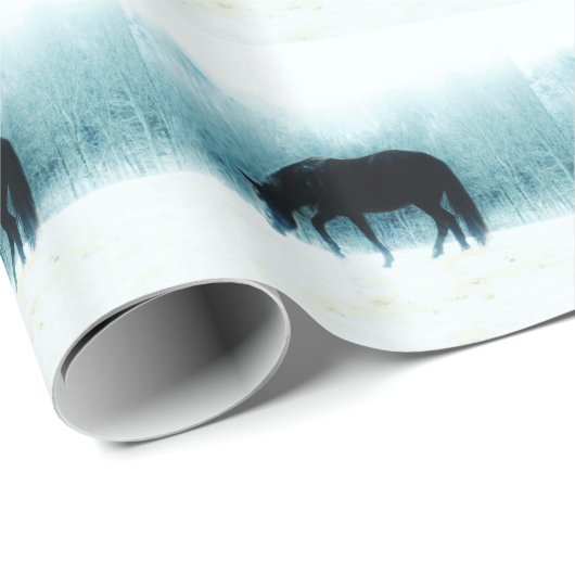 Denim-blaues Pferd im Nebel Geschenkpapier (Rolleneckpunkt)