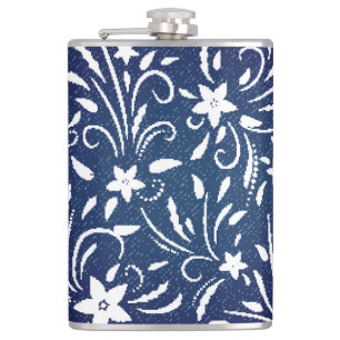 Denim Blooms: Blumenmuster Hintergrund Flachmann