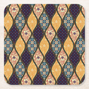 Denim Blue Art Nouveau: Nahtlos Rechteckiger Pappuntersetzer