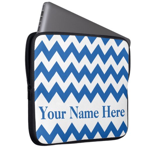 Denim Blue Bold Zickzack mit anpassbarem Text Laptopschutzhülle (Vorne Rechts)