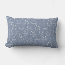 Denim Blue Cat Face Zeichnend Lendenkissen