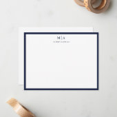 Denim Blue Classic Border Monogram Correspondence Mitteilungskarte (Vorderseite/Rückseite Beispiel)