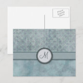 Denim Blue Coin Muster mit Monogramm Postkarte (Vorne/Hinten)