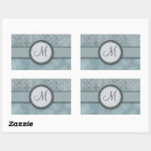 Denim Blue Coin Muster mit Monogramm Rechteckiger Aufkleber (Blatt)
