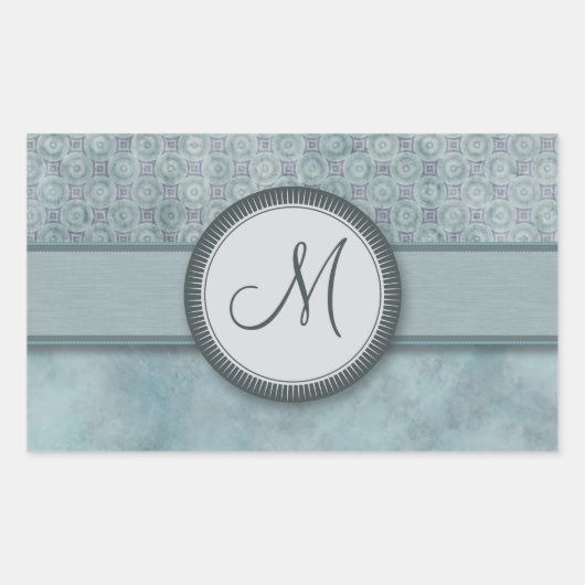 Denim Blue Coin Muster mit Monogramm Rechteckiger Aufkleber (Vorderseite)