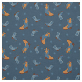 Denim Blue Cowboy Cowgirl Boots Pattern Stoff