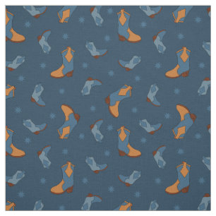 Denim Blue Cowboy Cowgirl Boots Pattern Stoff