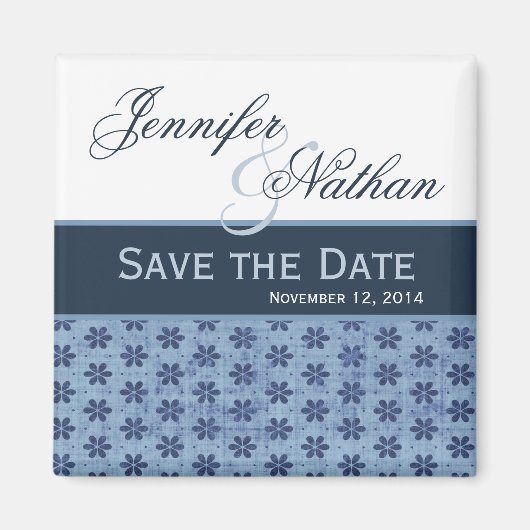 Denim Blue Damask Save the Date Wedding Magnet (Vorne)