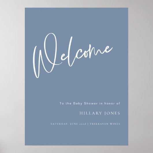 Denim Blue Dusty Baby Dusche Begrüßungsschild Poster (Vorne)