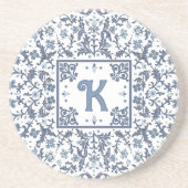 Denim Blue Extravagant Floral Graphic Personalisie Getränkeuntersetzer (Vorne)