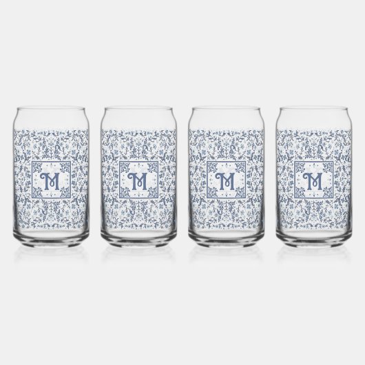 Denim Blue Extravagant Graphic Muster Personalisie Dosenglas (Vorderseite)