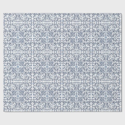 Denim Blue Floral Geschenkpapier (Flach)