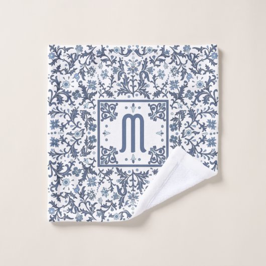 Denim Blue Floral Personalisiert Badhandtuch Set (Waschlappen)