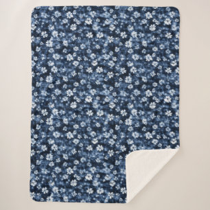 Denim Blue Flowers Sherpadecke