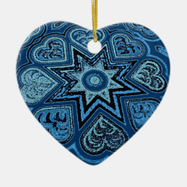 Denim Blue Folk Art Hearts Ornament