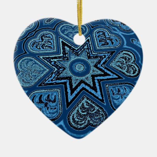 Denim Blue Folk Art Hearts Ornament (Vorne)