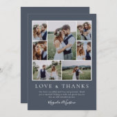 Denim Blue Foto Collage Liebe und Dank Hochzeit Dankeskarte (Vorne/Hinten)