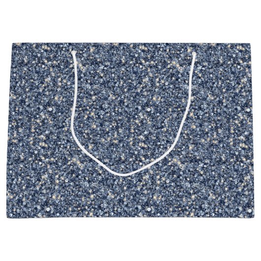 Denim Blue Glitter Birthday Große Geschenktüte (Vorderseite)