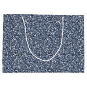 Denim Blue Glitter Birthday Große Geschenktüte (Rückseite)