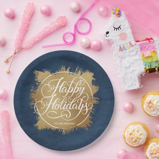 Denim Blue Gold Imitate Foliday Pappteller (Party)