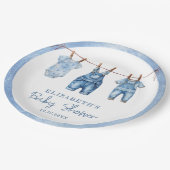 Denim Blue Jean Baby Boy Baby Shower Pappteller (Schrägansicht)