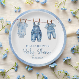 Denim Blue Jean Baby Boy Baby Shower Pappteller
