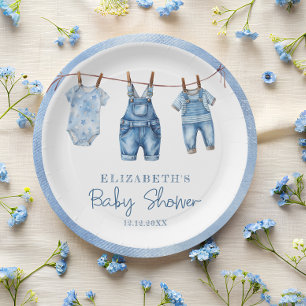 Denim Blue Jean Baby Boy Baby Shower Pappteller