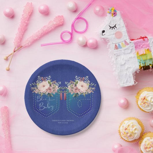 Denim Blue Jean Baby Shower Custom Pappteller (Party)