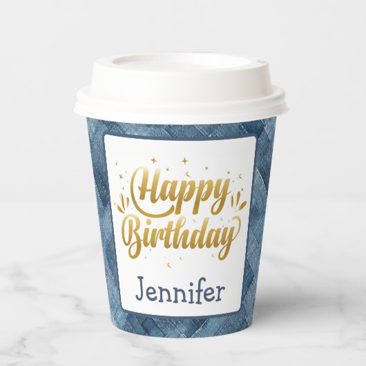 Denim Blue Jean Birthday Paper Cup Pappbecher (Vorderseite)