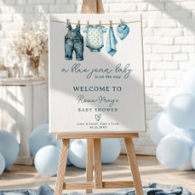 Denim Blue Jean Clothesline Baby Dusche Willkommen