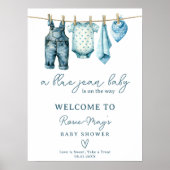 Denim Blue Jean Clothesline Baby Dusche Willkommen Poster (Vorne)