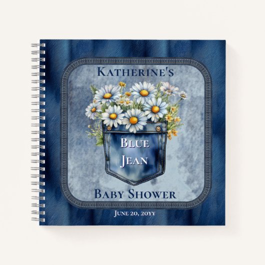 Denim Blue Jean | Daisies Baby Shower Guest Book Notizblock (Vorderseite)