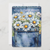Denim Blue Jean | Daisies Floral Baby Shower Einladung (Vorderseite)