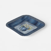 Denim Blue Jean | Daisies Floral Baby Shower Pappteller (Gewinkelt)