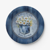Denim Blue Jean | Daisies Floral Baby Shower Pappteller (Vorderseite)