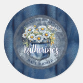 Denim Blue Jean | Daisies Floral Baby Shower Runder Aufkleber (Vorderseite)