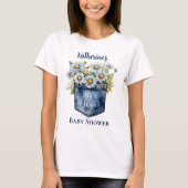 Denim Blue Jean | Daisies Floral Baby Shower T-Shirt (Vorderseite)