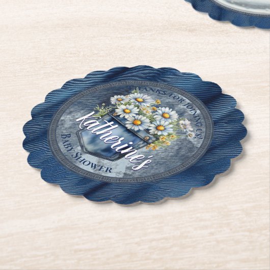 Denim Blue Jean | Daisies Floral Baby Shower Untersetzer (angewinkelt)