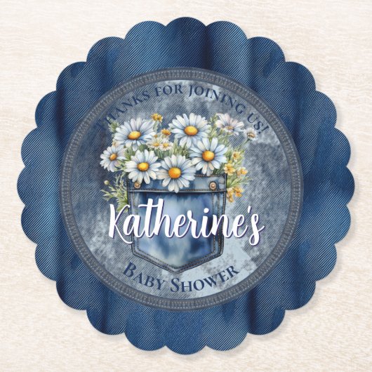 Denim Blue Jean | Daisies Floral Baby Shower Untersetzer (Vorderseite)