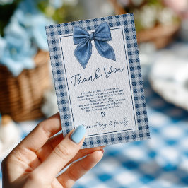 Denim Blue Jean Gingham Coquette Bow Baby Shower Dankeskarte