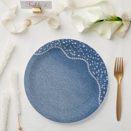 Denim Blue Jeans Diamant Pappteller (Hochzeit)