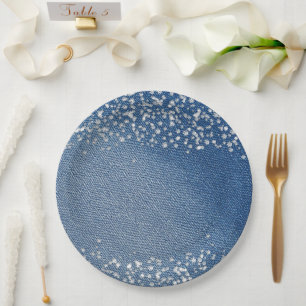 Denim Blue Jeans Diamant Pappteller