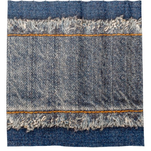 Denim blue jeans fabric frame. Bleached denim fabr Duschvorhang (Vorderseite)