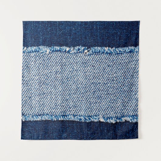 Denim blue jeans fabric frame. Bleached denim fabr Wandteppich (Vorderseite)