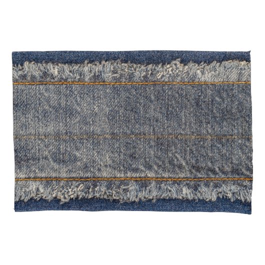 Denim Blue Jeans: Lässiger Doppelpflaster Kissenbezug (Vorderseite)