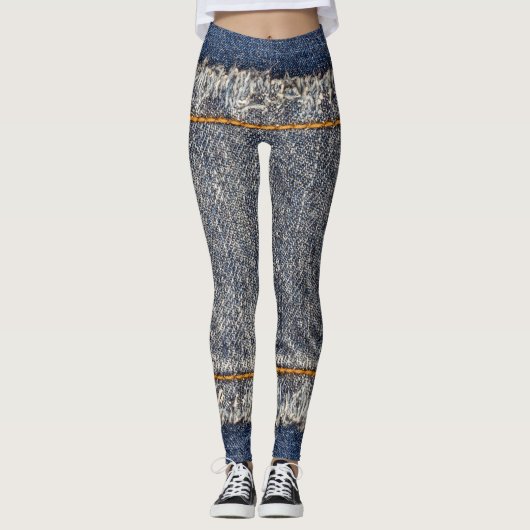 Denim Blue Jeans: Lässiger Doppelpflaster Leggings (Vorderseite)