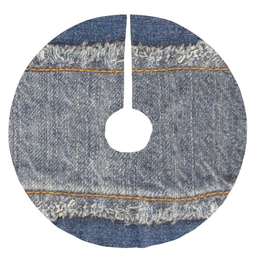Denim Blue Jeans: Lässiger Doppelpflaster Polyester Weihnachtsbaumdecke (Vorderseite)