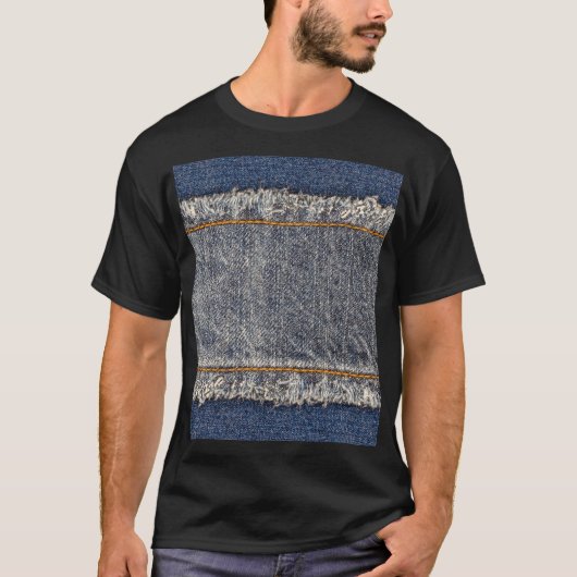 Denim Blue Jeans: Lässiger Doppelpflaster T-Shirt (Vorderseite)