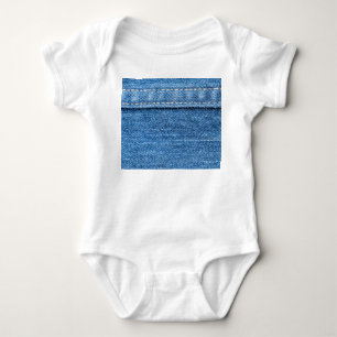 Denim Blue: Klassische Jeans Texture. Baby Strampler